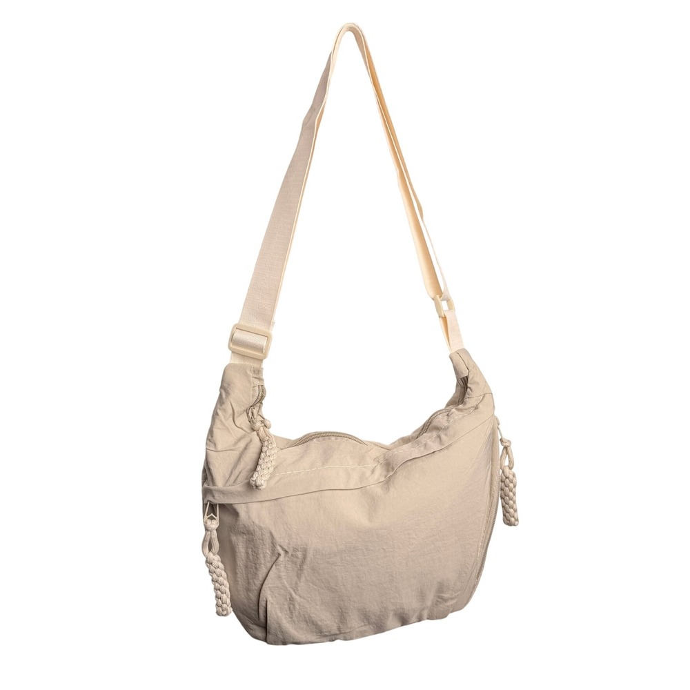 Crescent Crossbody Bag Beige Nylon Sling Travel Minimalist Casual Travel Boho